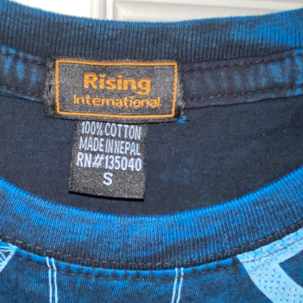 Rising International Men T-shirt S Spiritual Block Symbols Blue Graphic AA14 - Picture 4 of 6